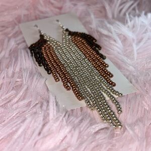 Elegant Silver and Brown Beaded Earrings